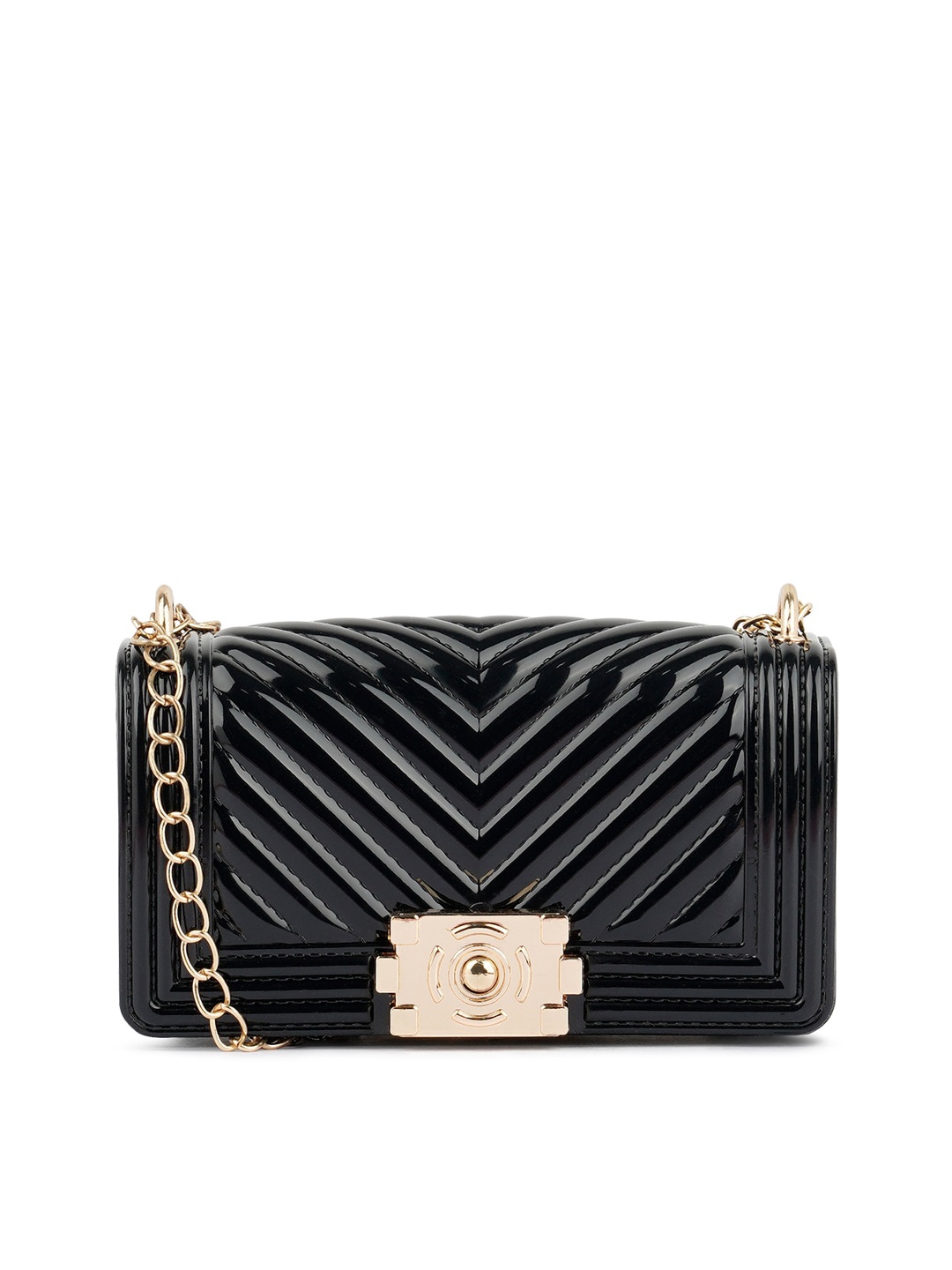 

London Rag Black Structured Sling Bag with Quilted