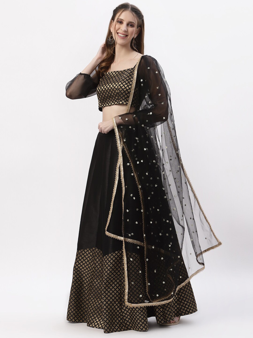 

studio rasa Black & Gold-Toned Ready to Wear Lehenga & Blouse With Dupatta