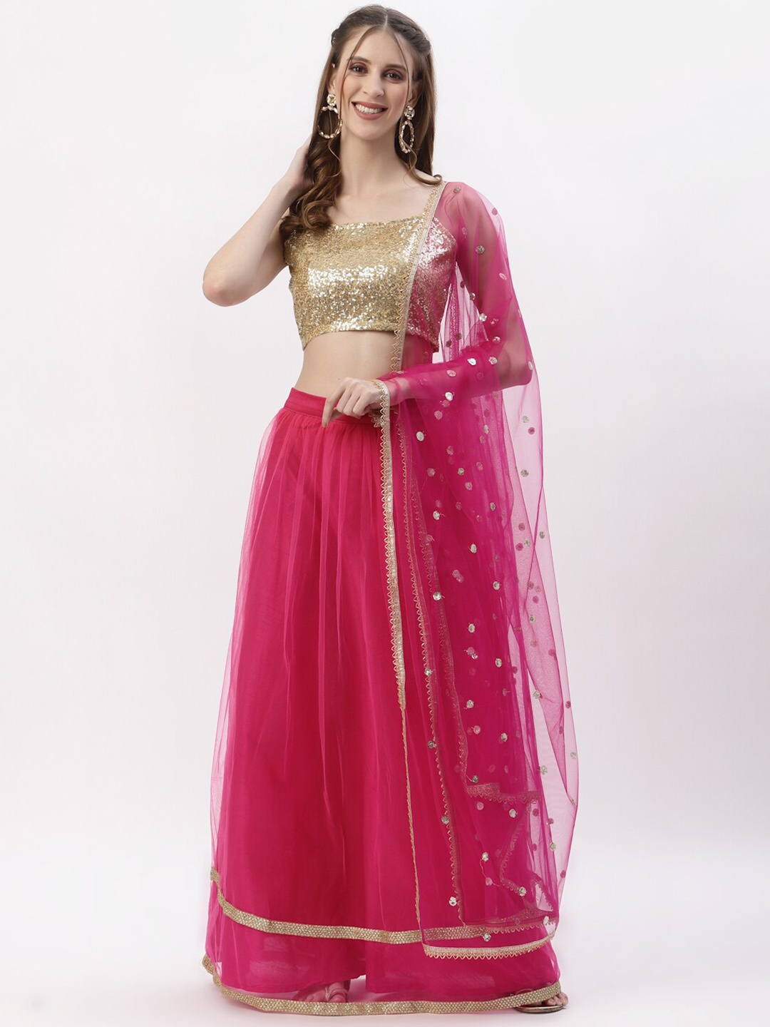 

studio rasa Pink & Gold-Toned Sequinned Ready to Wear Lehenga & Blouse with Dupatta