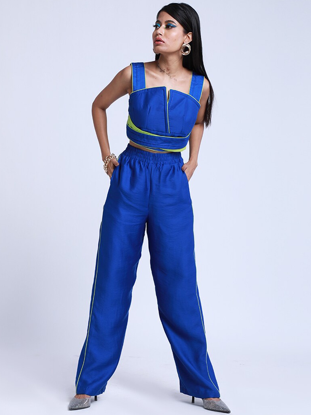 

MISSY Women Blue Loose Fit High-Rise Pleated Trousers