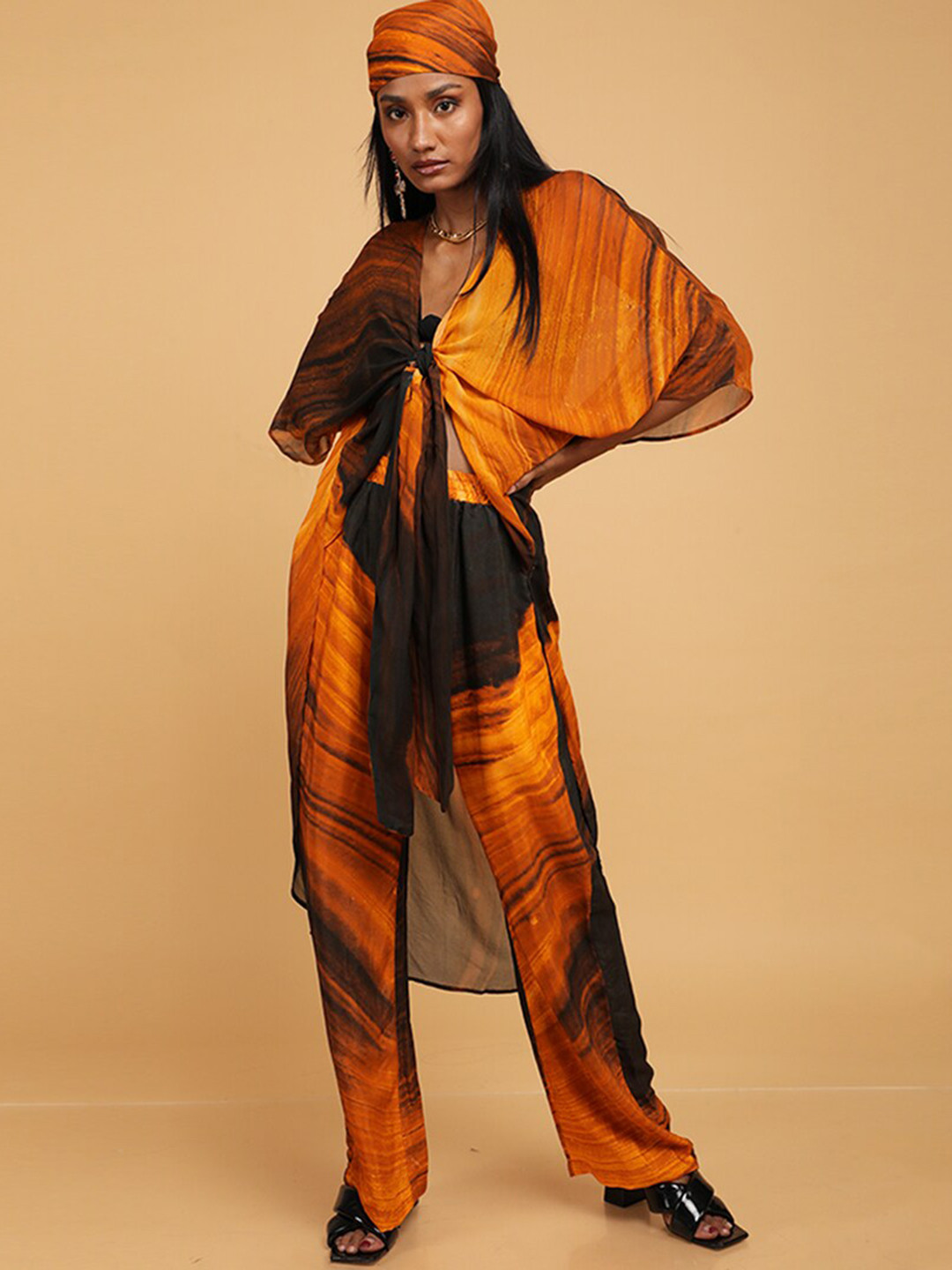 

MISSY Women Orange Printed Loose Fit High-Rise Trousers