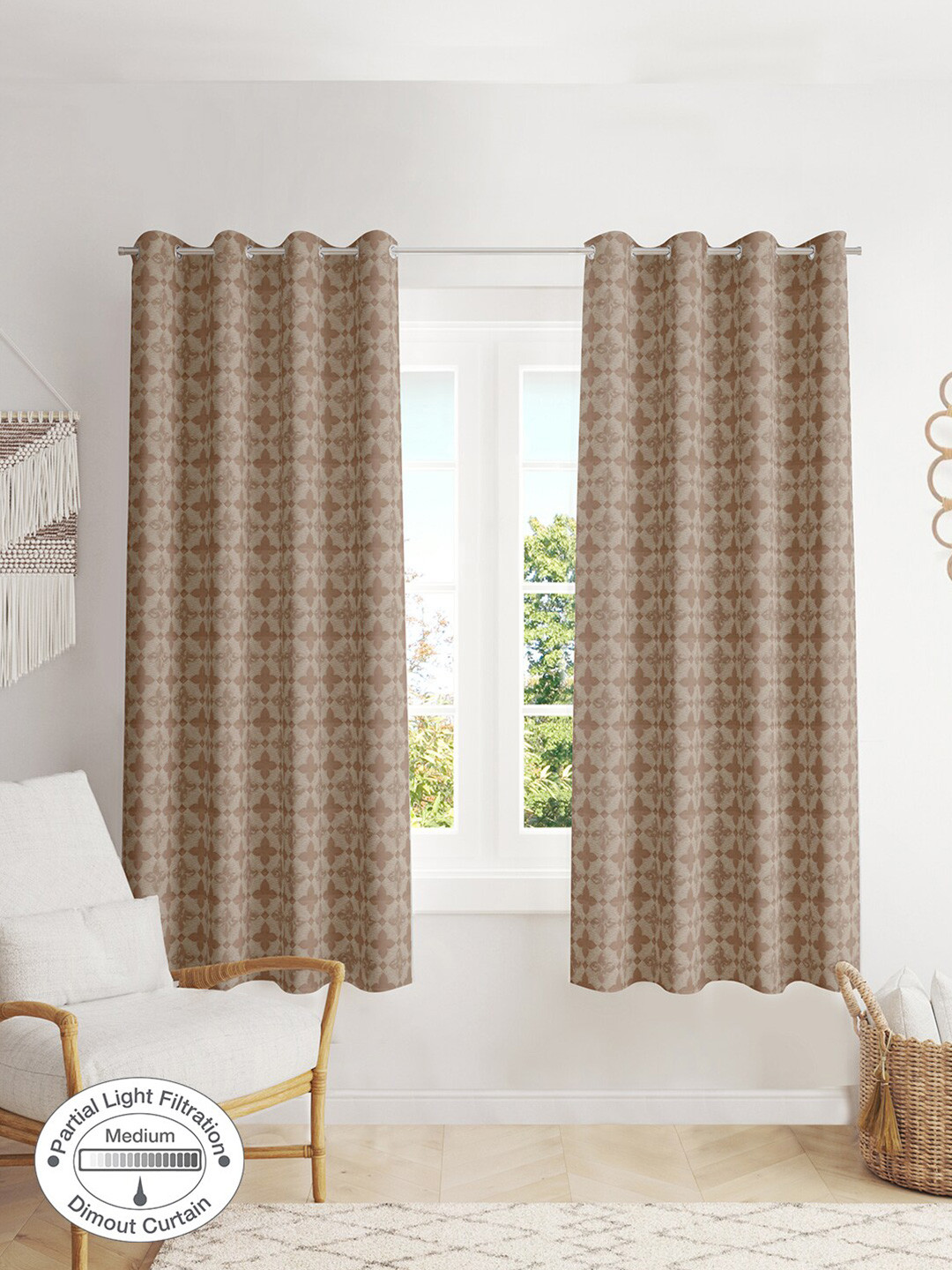 

HomeTown Beige Set of 2 Geometric Window Curtain