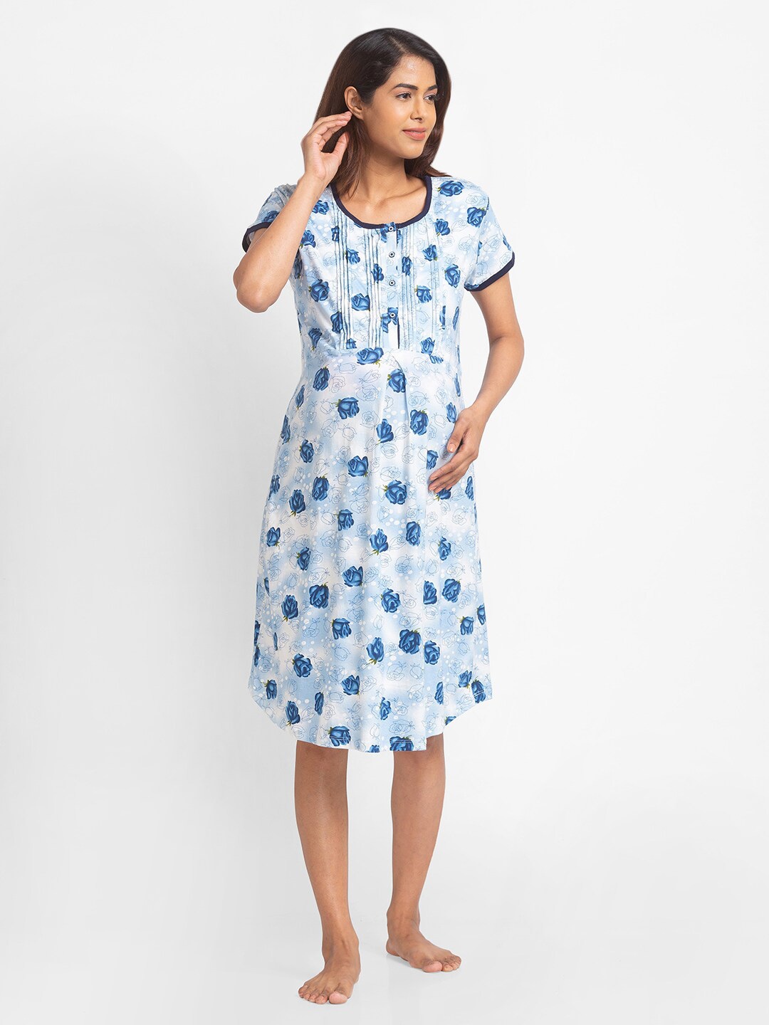 

Juliet Blue Women Floral Printed Maternity Nightdress