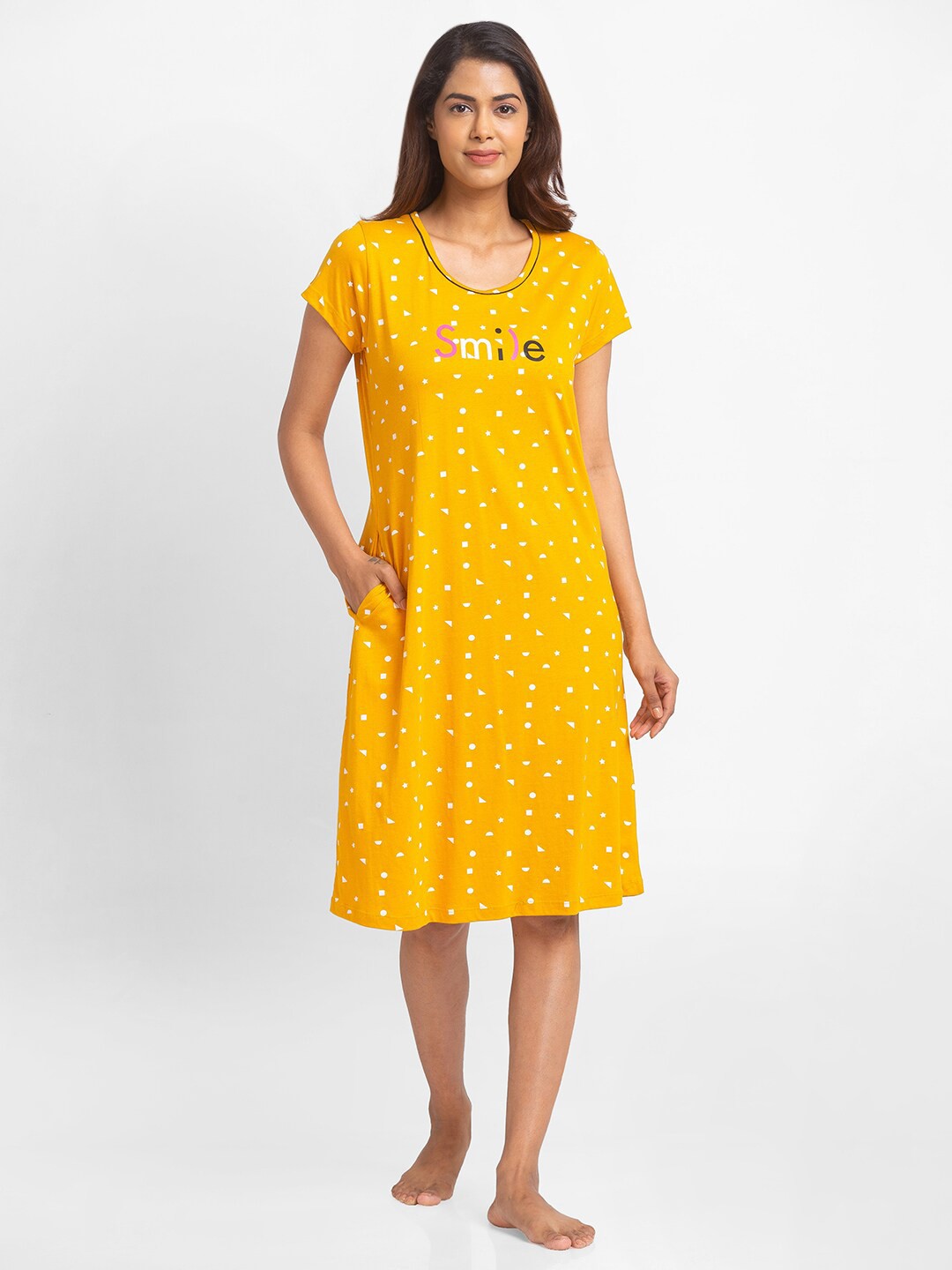 

Juliet Women Yellow Printed Cotton Nightdress
