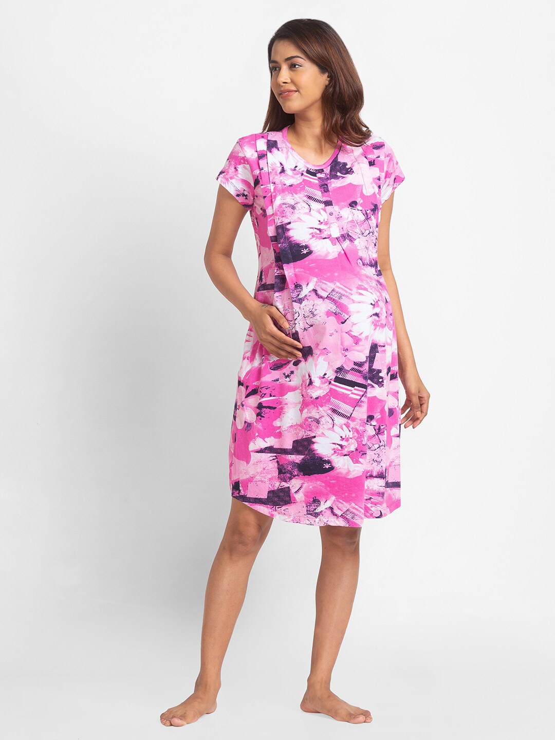 

Juliet Women Pink Printed Maternity And Feeding Nightdress