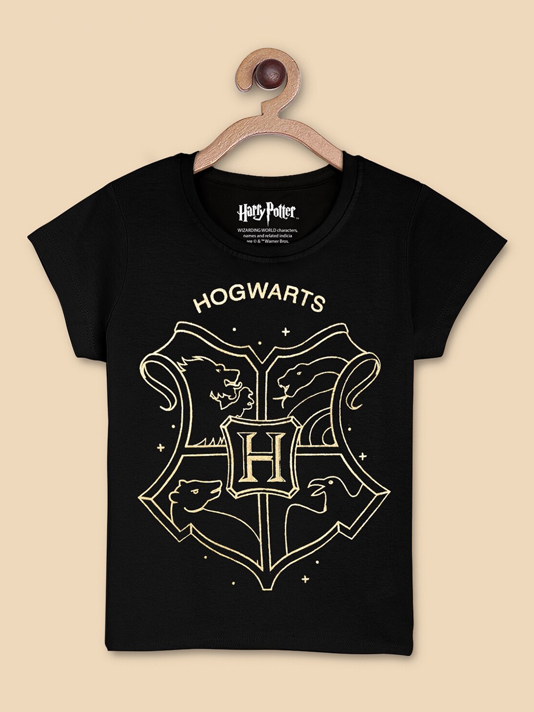 

Kids Ville Girls Black & Yellow Harry Potter Hogwarts Printed T-shirt