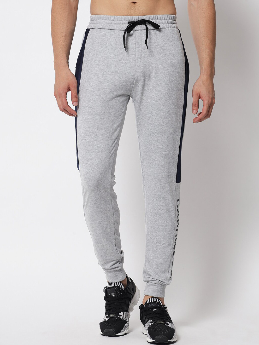 

Kashwear Men Grey & Blue Colourblocked Cotton Jogger