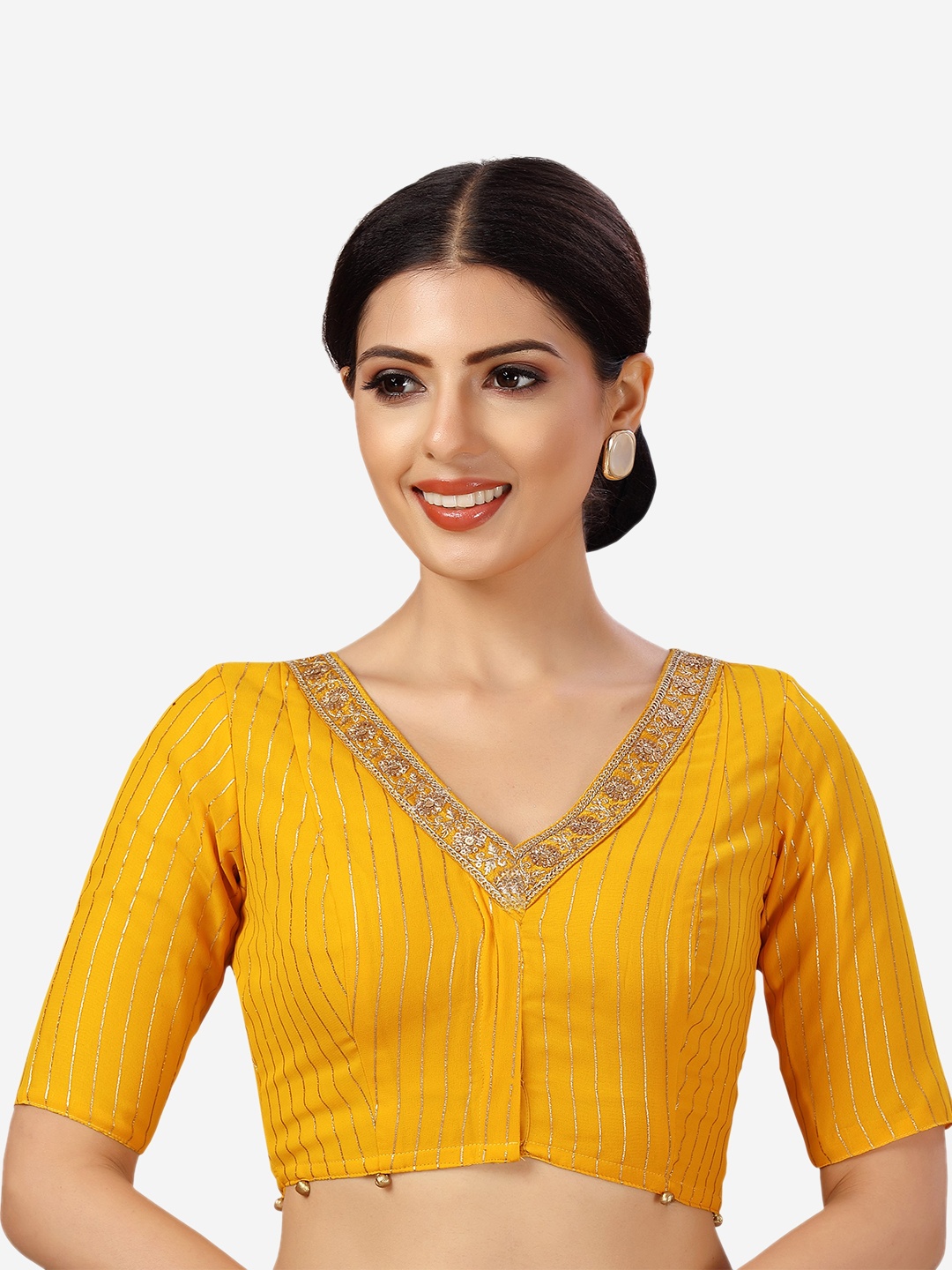 

Studio Shringaar Women Yellow Embroidered Georgette Saree Blouse