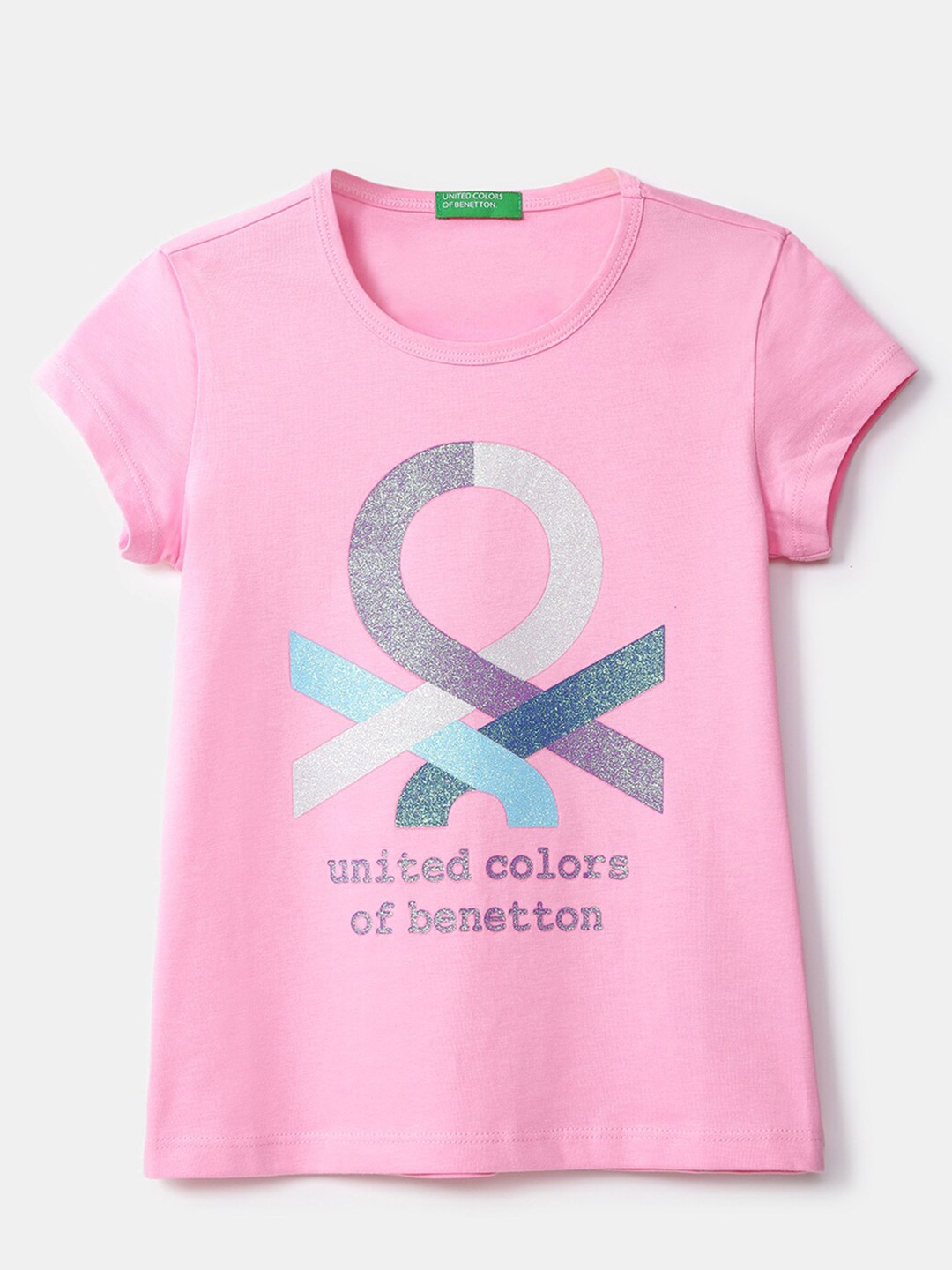 

United Colors of Benetton Girls Pink Brand Logo Printed T-shirt