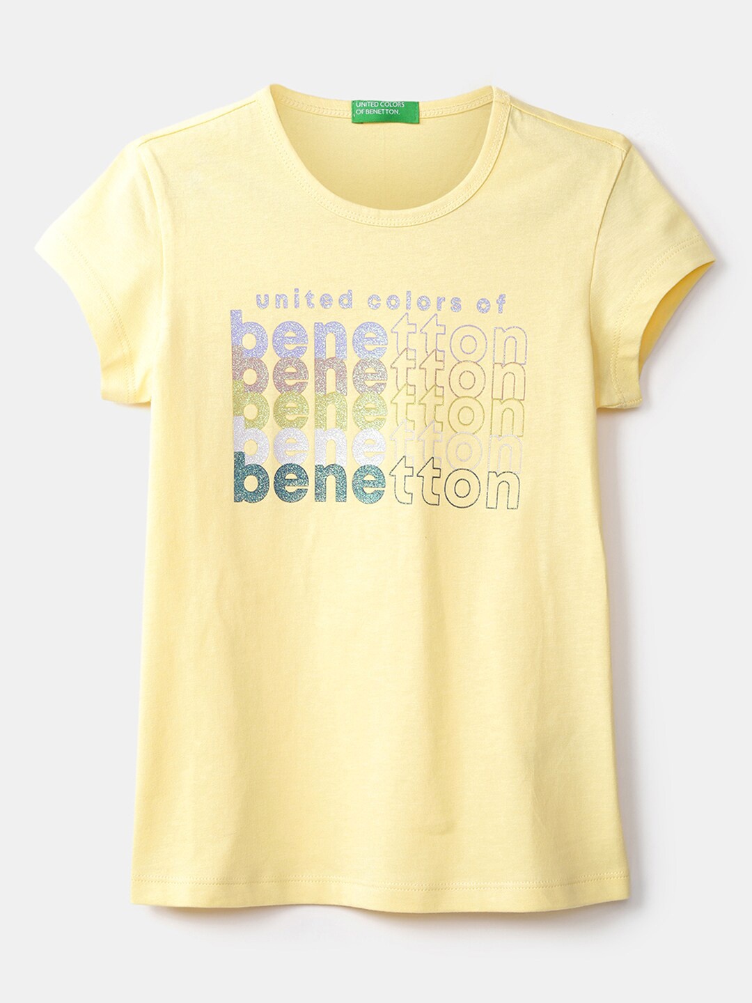 

United Colors of Benetton Girls Yellow Brand Logo Printed T-shirt