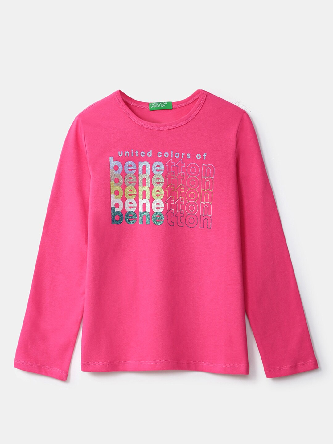 

United Colors of Benetton Girls Pink Typography Printed Applique T-shirt