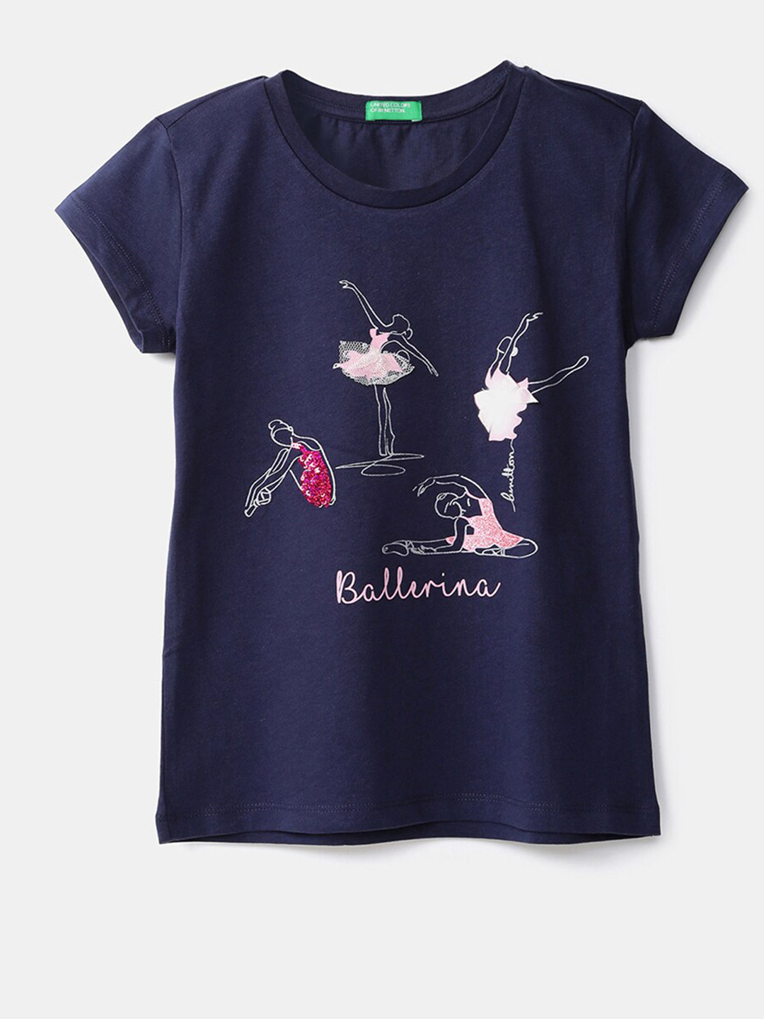 

United Colors of Benetton Girls Navy Blue Printed T-shirt