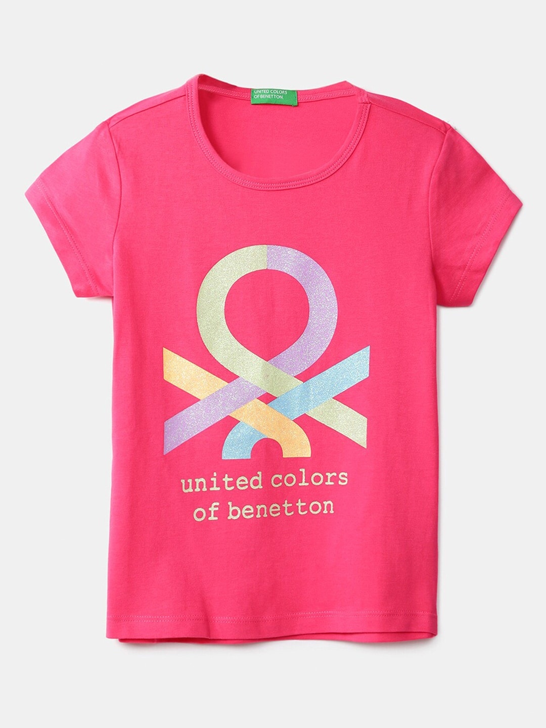 

United Colors of Benetton Girls Fuchsia Printed Applique T-shirt
