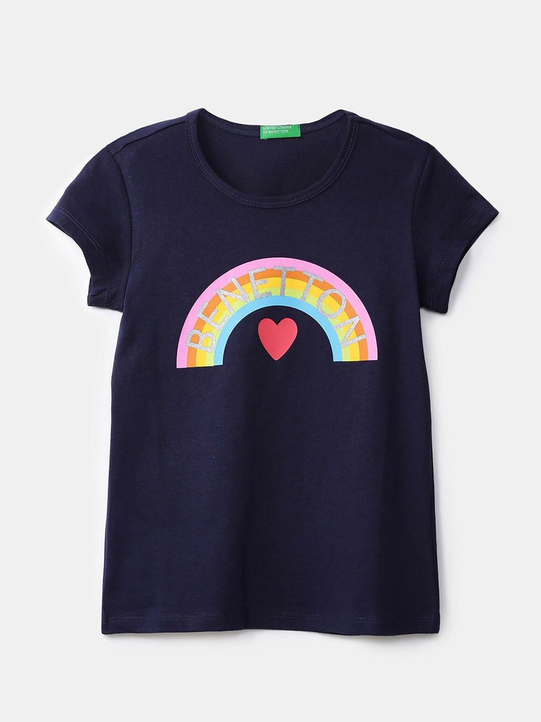 

United Colors of Benetton Girls Navy Blue Printed Applique T-shirt