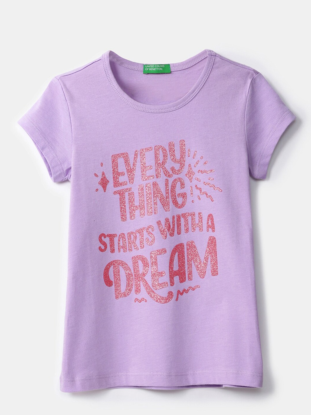 

United Colors of Benetton Girls Lavender Typography Printed T-shirt