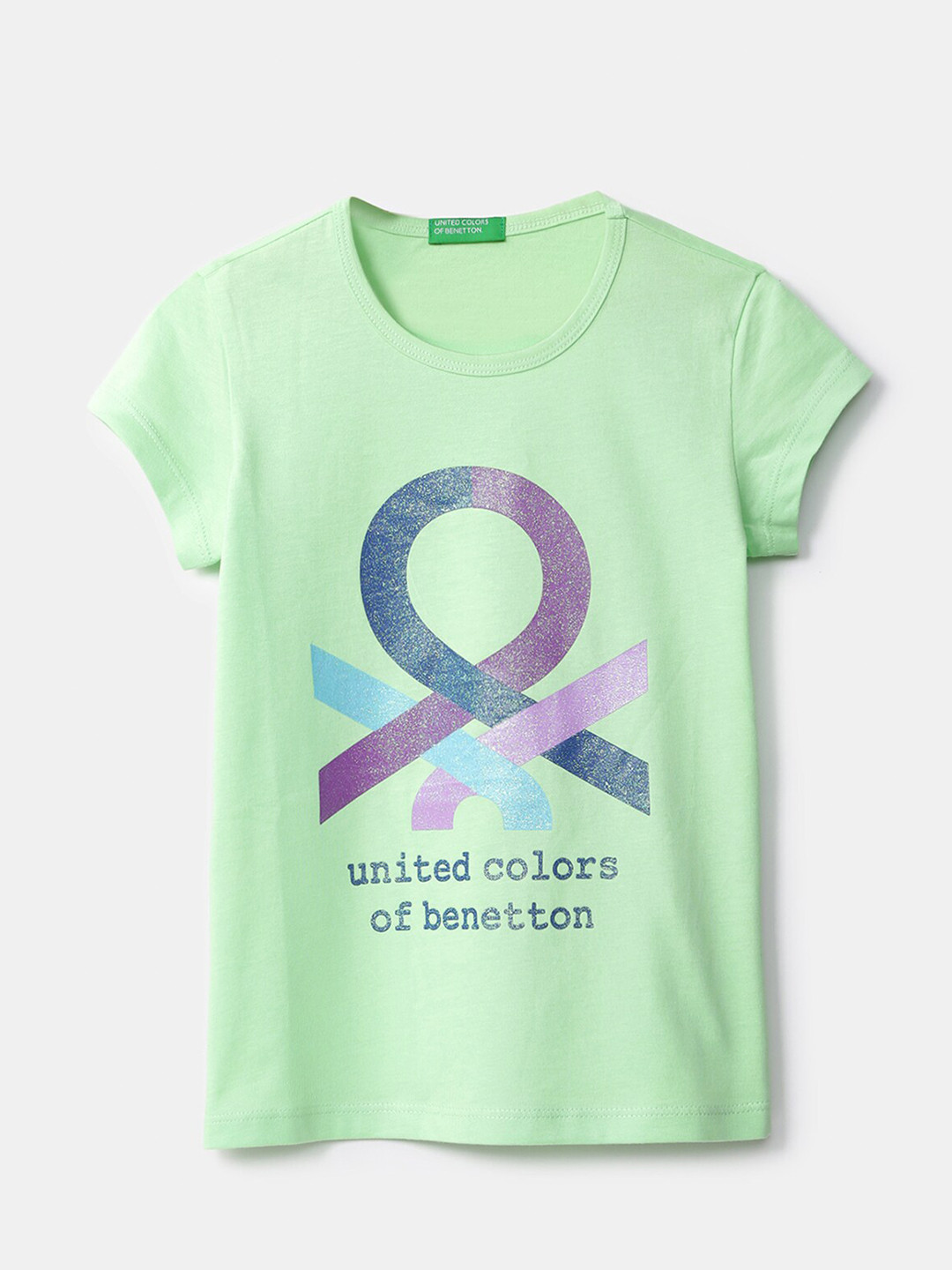 

United Colors of Benetton Girls Green Brand Logo Printed T-shirt