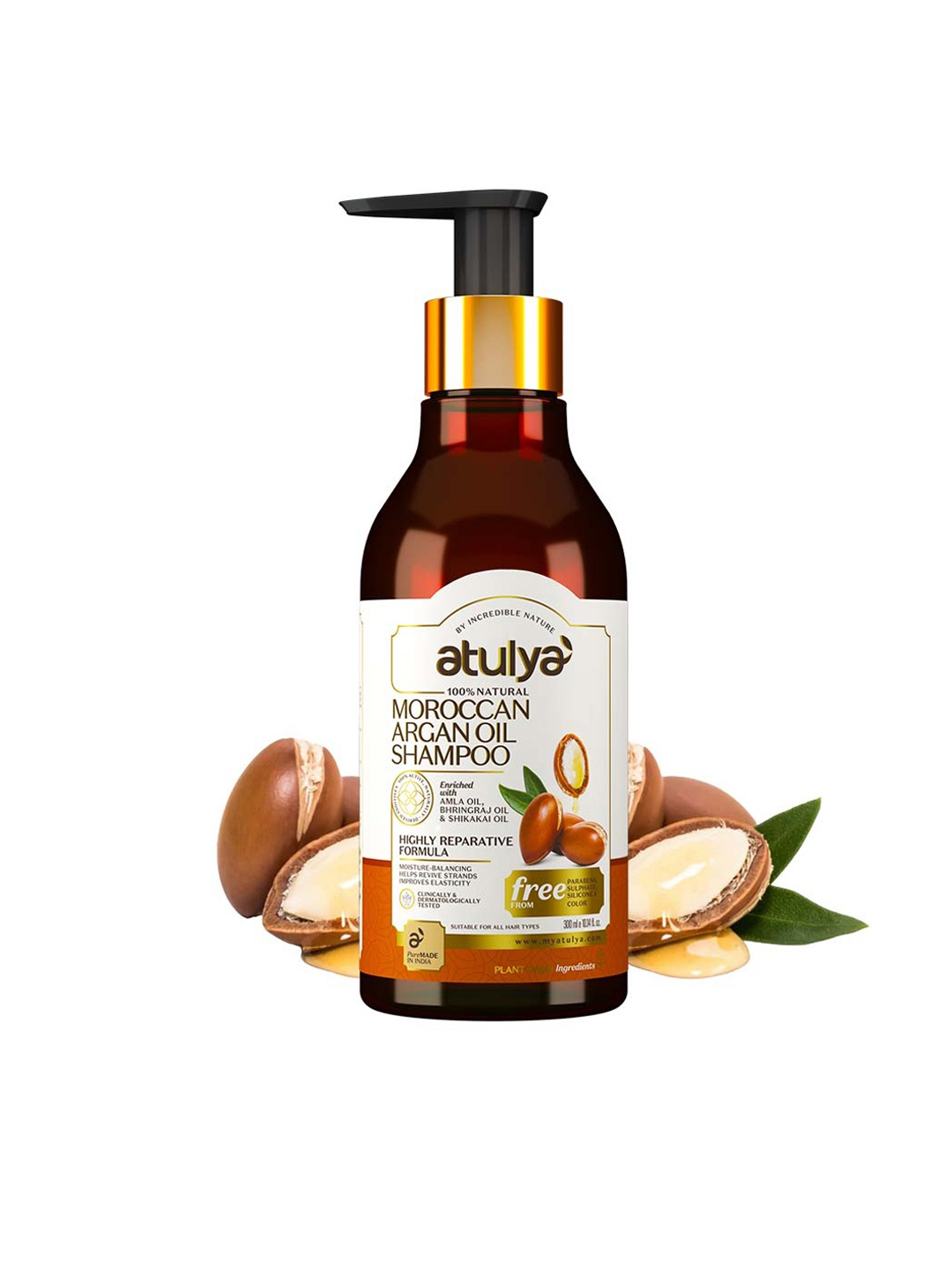 Atulya Moroccon Argan Oil Shampoo For Moisture-Balancing - 300ml, Brown