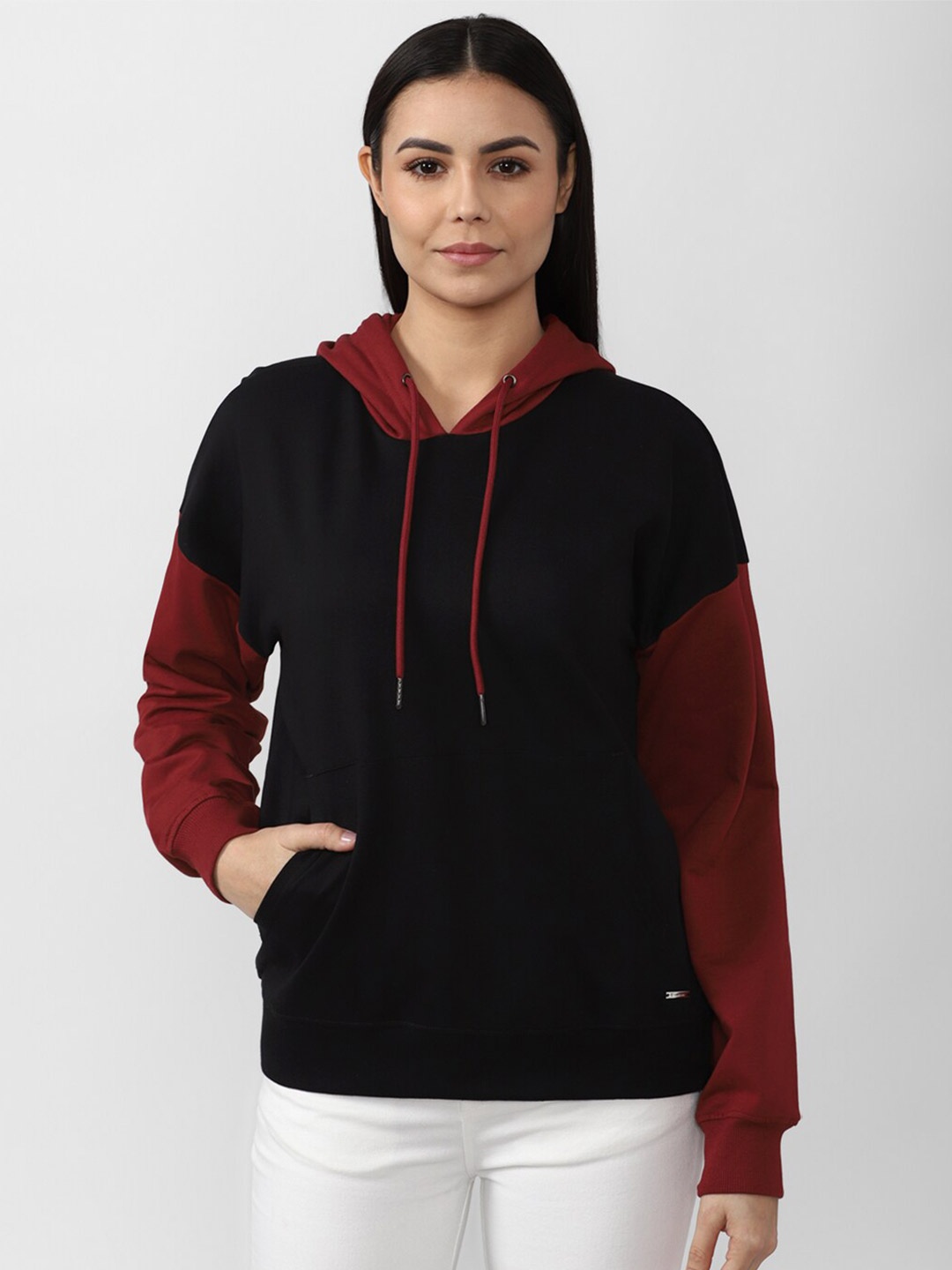

Van Heusen Woman Women Black Colourblocked Hooded Sweatshirt