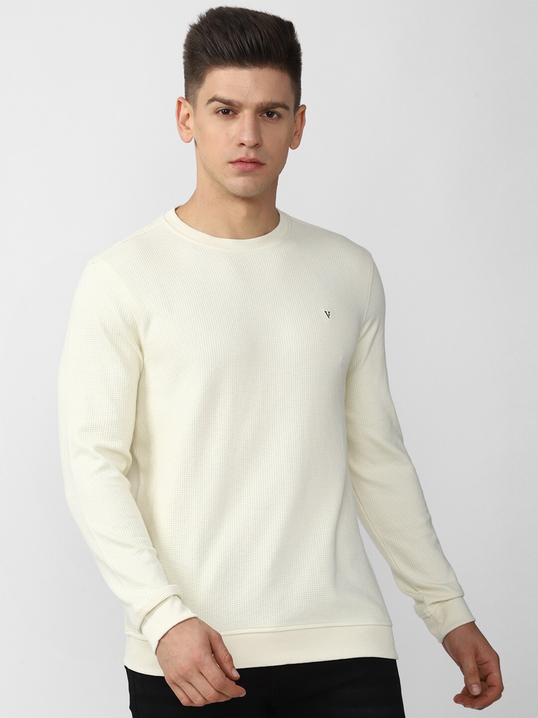 

Van Heusen Sport Men Cream-Coloured Self Design Sweatshirt