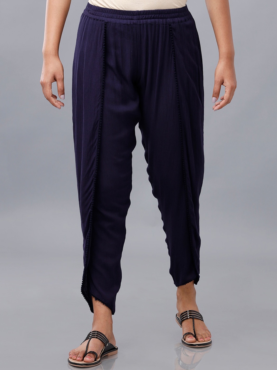 

De Moza Women Navy Blue Solid Pleated Cowl Pant