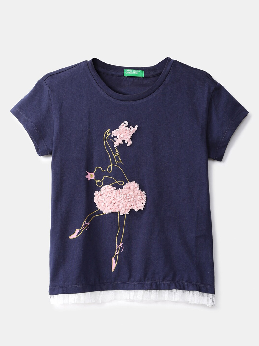 

United Colors of Benetton Navy Blue & Pink Girls Ballerina Top