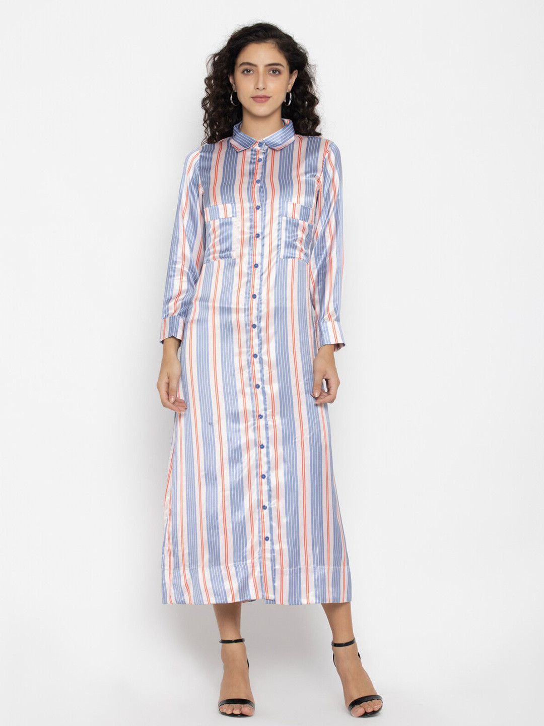 

SEW YOU SOON Red Striped Satin A-Line Midi Dress