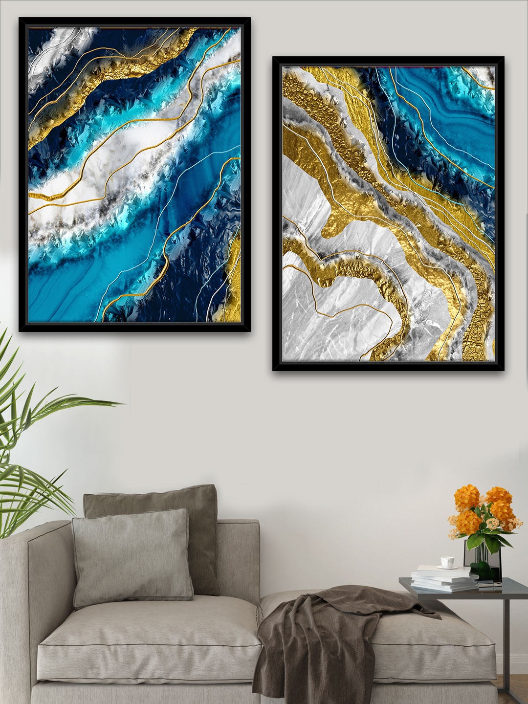 

Art Street Pack Of 2 Multi Coloured Abstract Printed Framed Wall Art, Black