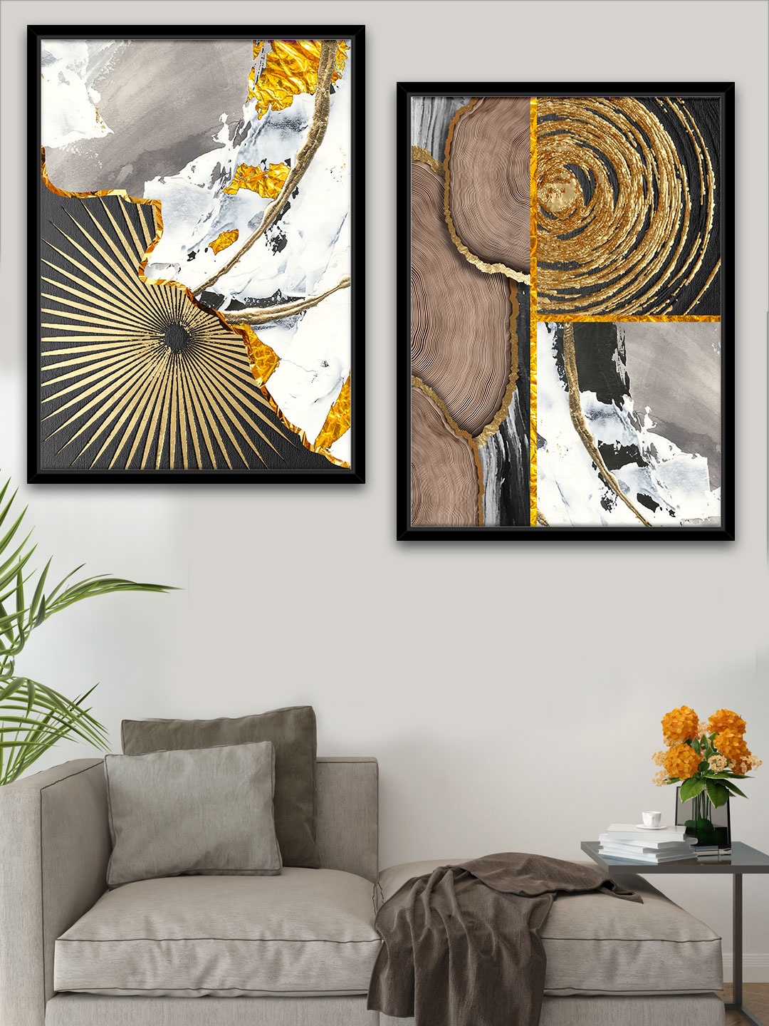 

Art Street Set of 2 Abstract Tree Rings Wall Art, Yellow