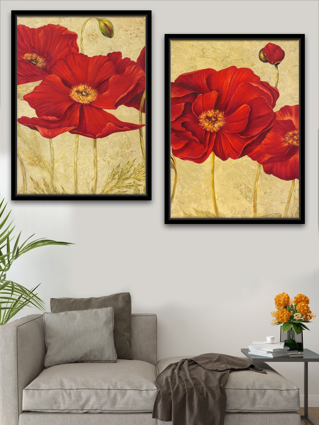 

Art Street Set of 2 Red Retro Poppy Wall Art Canvas Painting