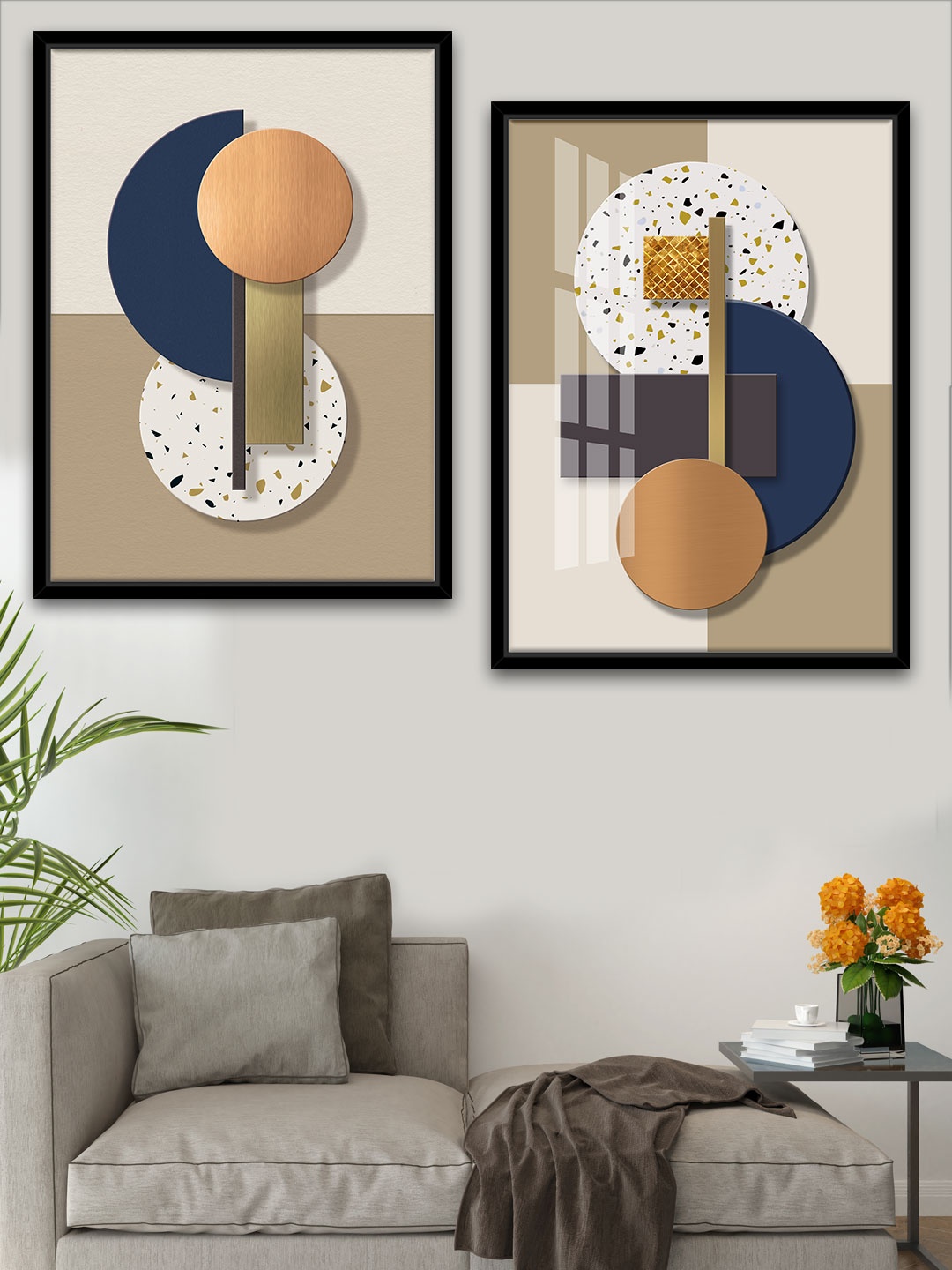 

Art Street Pack Of 2 Multi Coloured Abstract Printed Framed Wall Art, Black