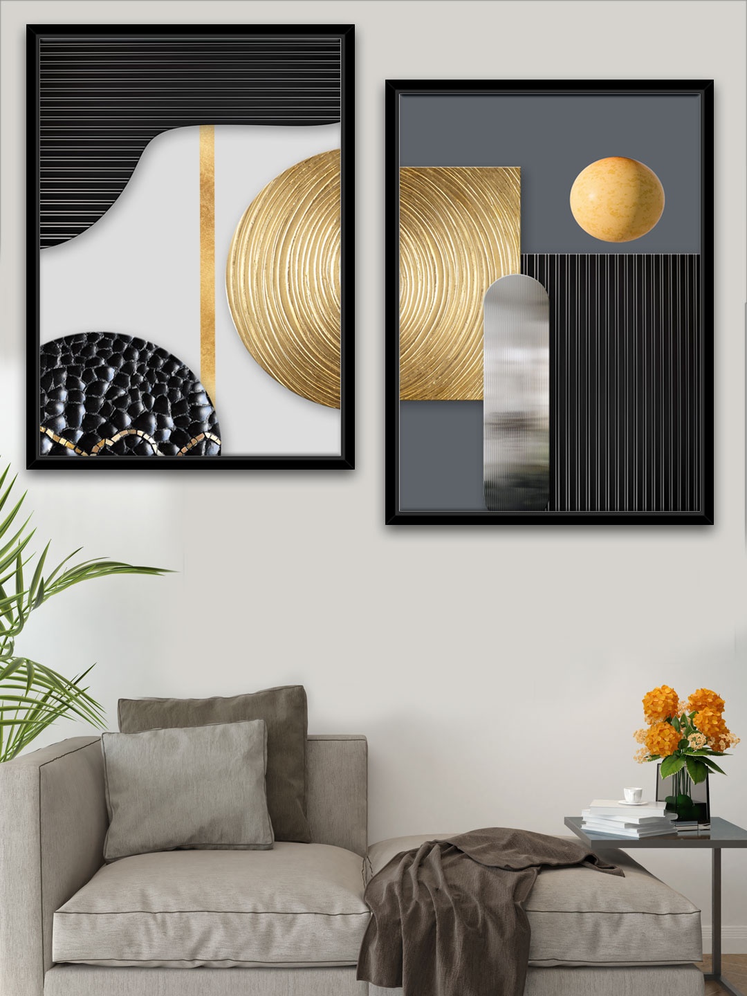 

Art Street Set Of 2 Black Gold Tree Ring Radial Lines Canvas Wall Art