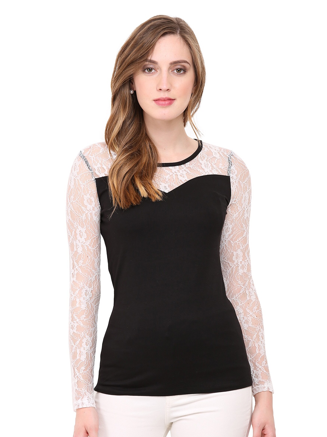 

LE BOURGEOIS Black & White Sweatheart Neck Top