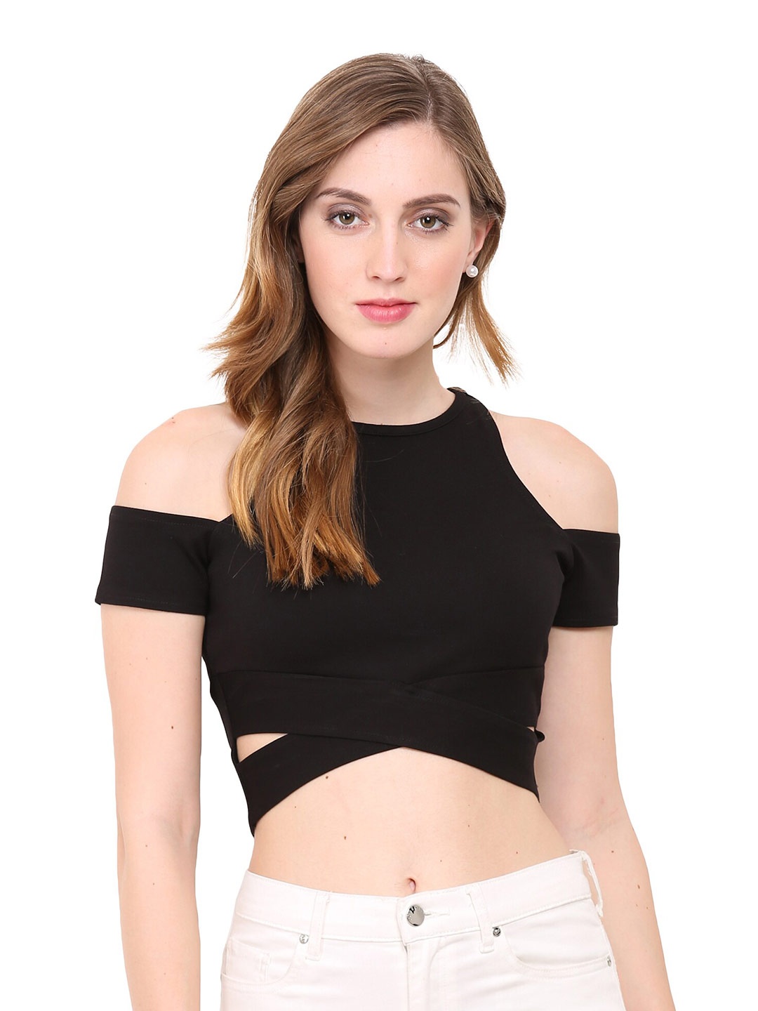

LE BOURGEOIS Black Solid Crop Top