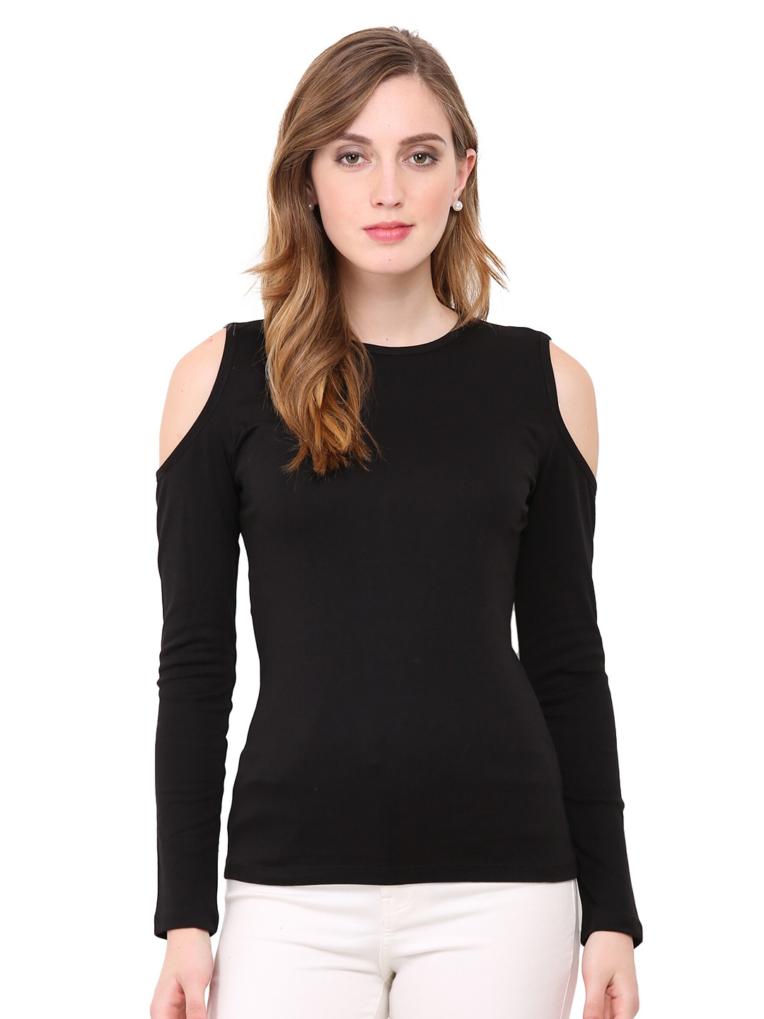 

LE BOURGEOIS Black Cold Shoulder Sleeves Top