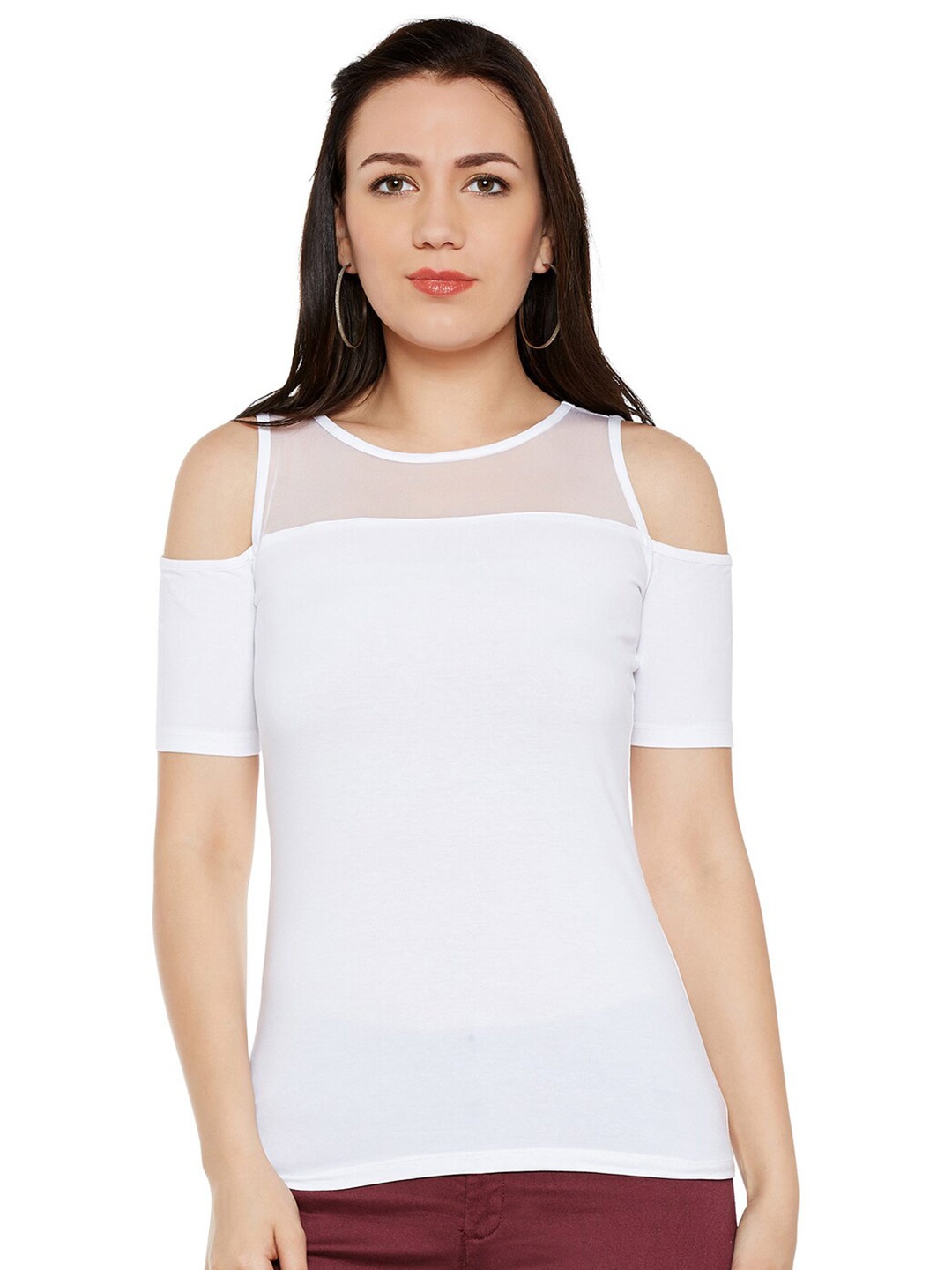 

LE BOURGEOIS White Cold-Shoulder Sleeve Top