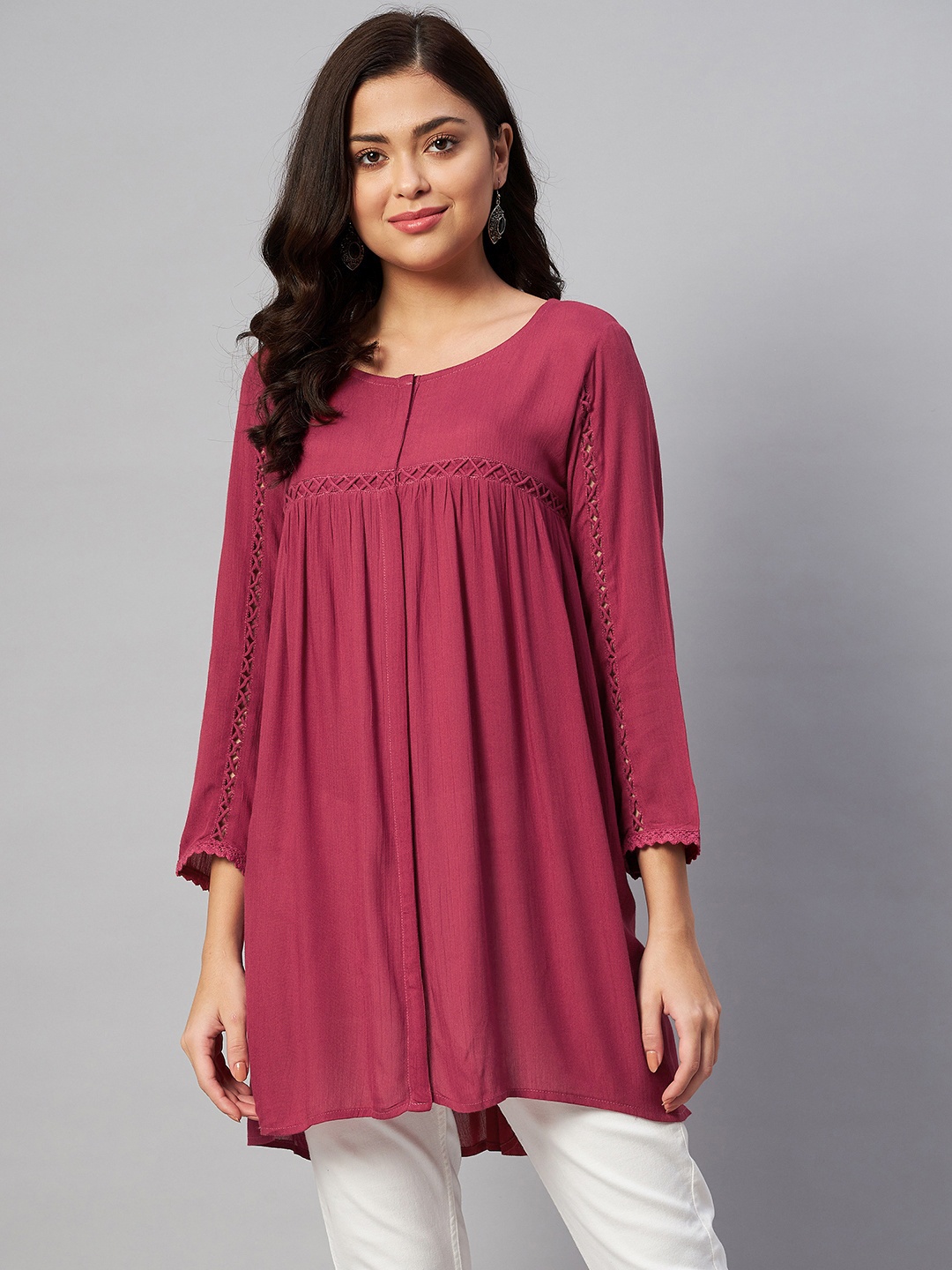

SERONA FABRICS Maroon Lace Detail Tunic