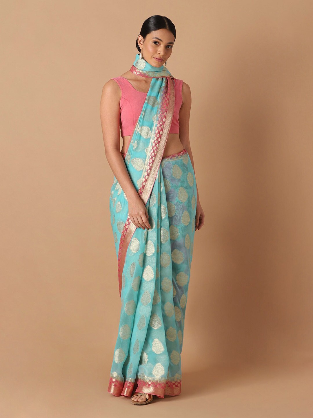 

Taneira Blue & Gold-Toned Floral Zari Banarasi Saree
