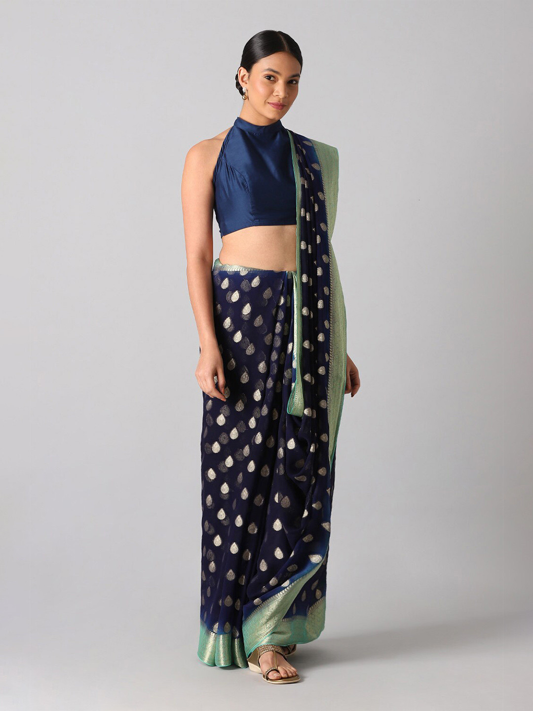 

Taneira Blue & Gold-Toned Floral Zari Banarasi Saree