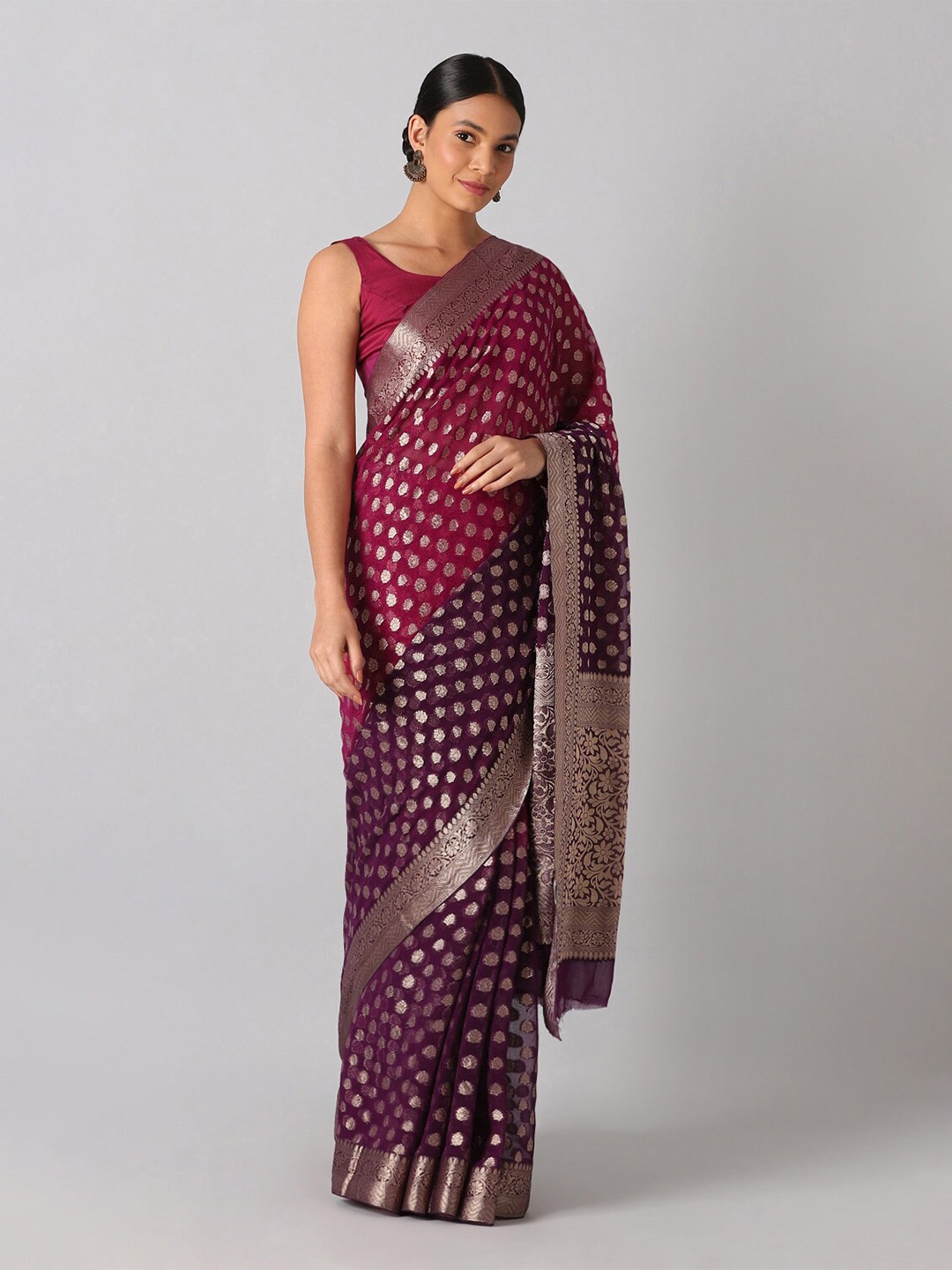 

Taneira Violet & Pink Woven Design Zari Banarasi Saree