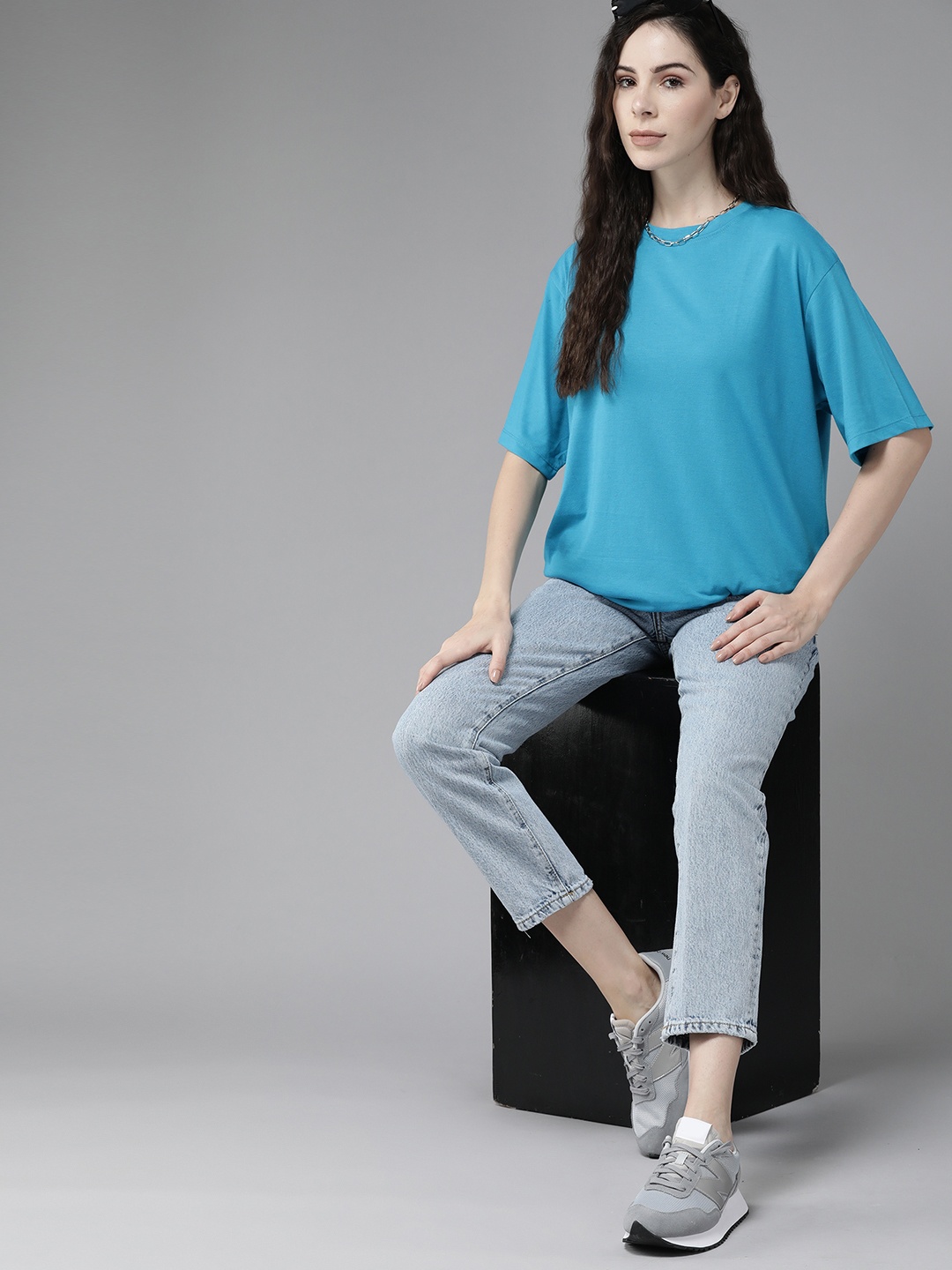 

Roadster Women Turquoise Blue Boxy T-shirt