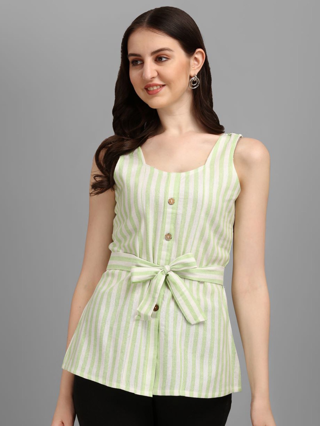 

GUFRINA Green Vertical Striped Top