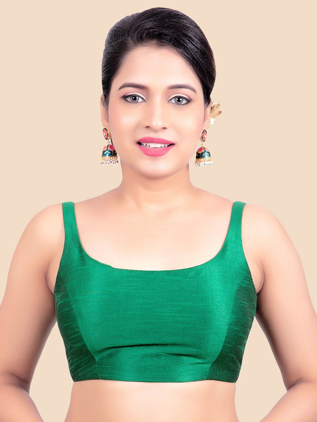 

FEMMIBELLA Green Solid Princess Cut Padded Readymade Saree Blouse