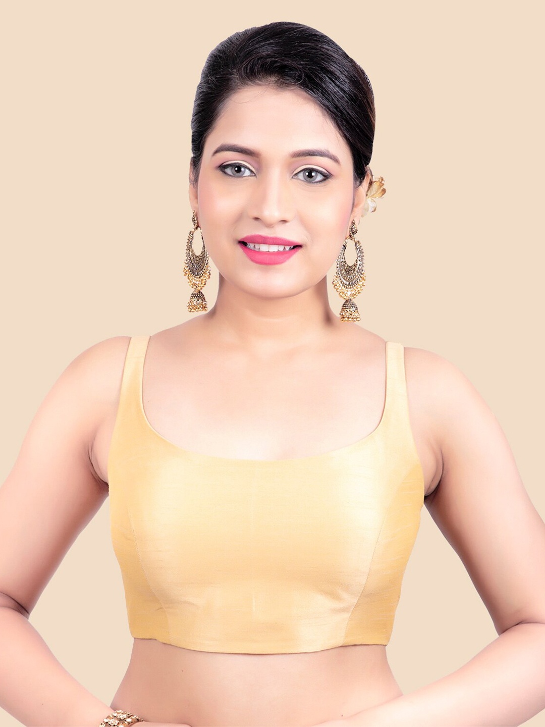 

FEMMIBELLA Gold-Toned Solid Princess Cut Padded Readymade Saree Blouse