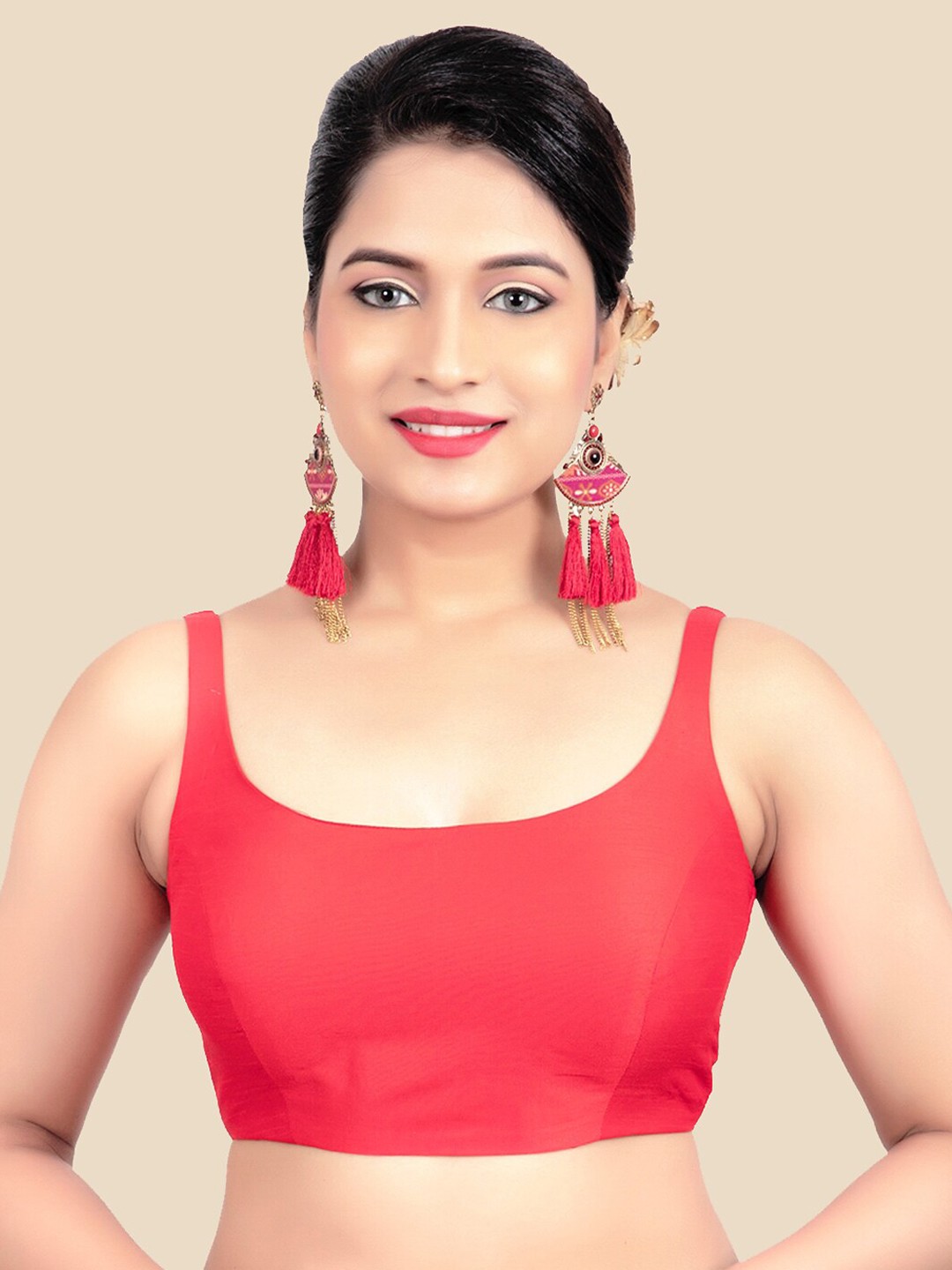 

FEMMIBELLA Women Red Solid Saree Blouse