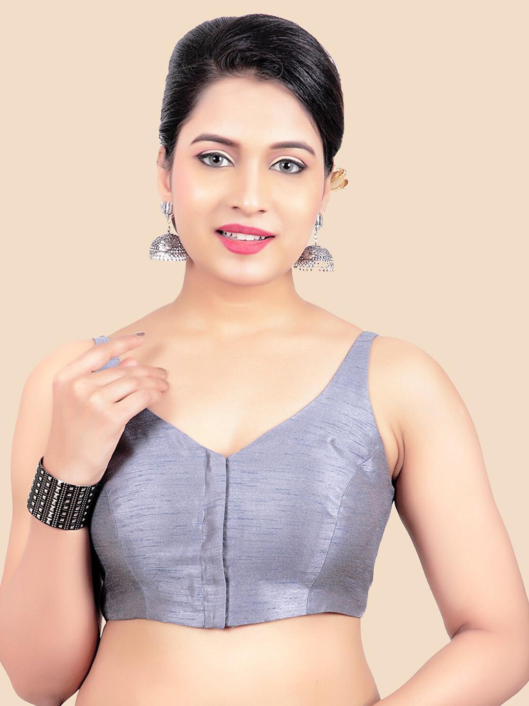 

FEMMIBELLA Women Grey Solid Saree Blouse