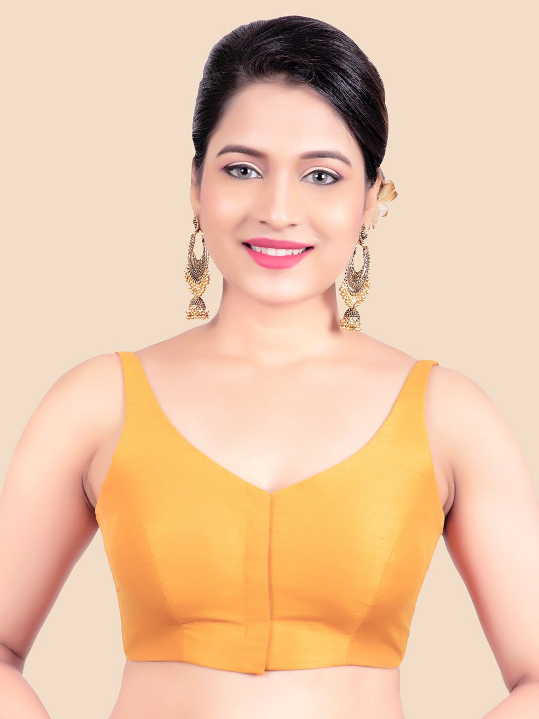 

FEMMIBELLA Women Mustard Yellow Solid Raw Silk Saree Blouse