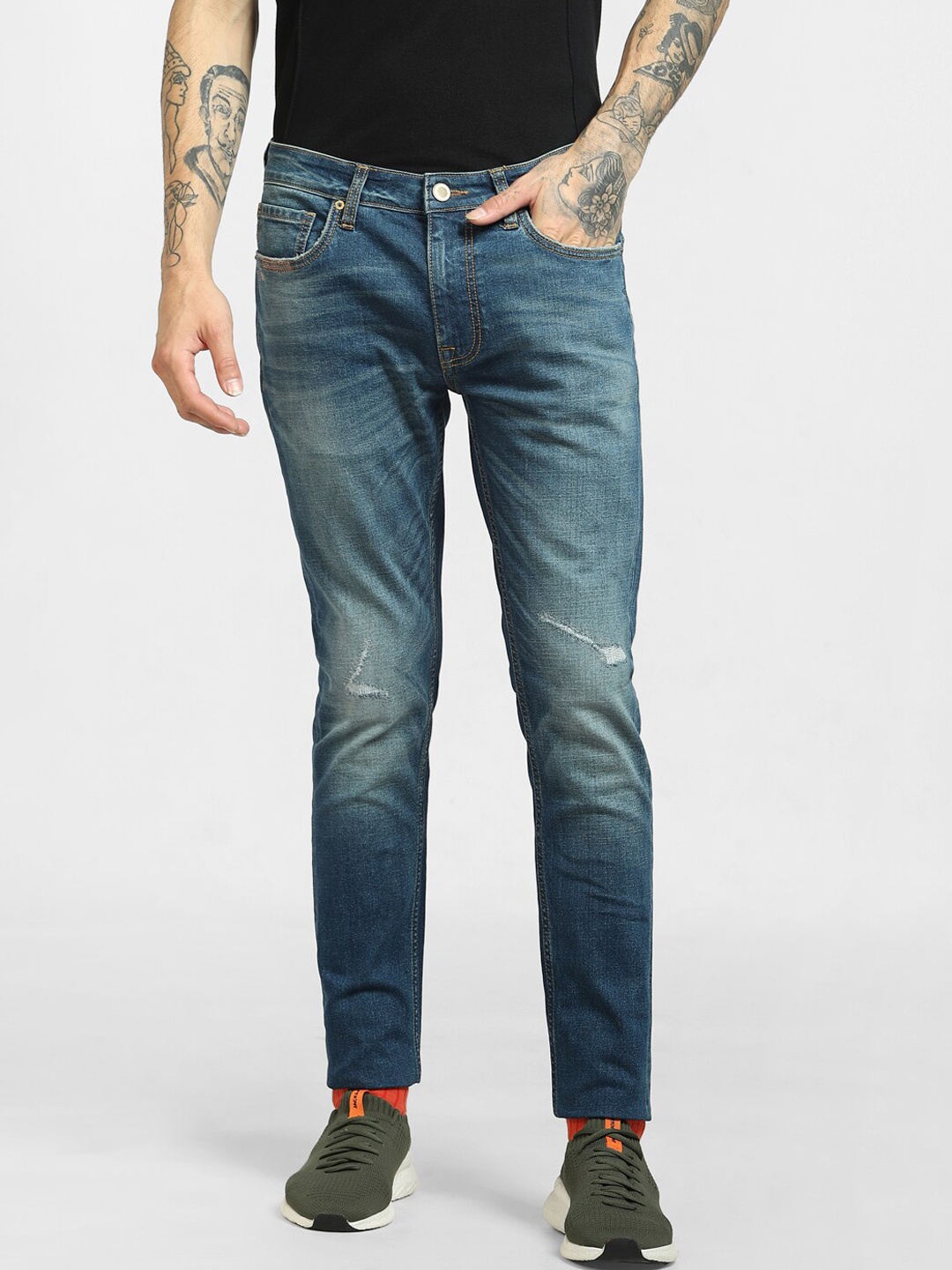 

Jack & Jones Men Blue Skinny Fit Low-Rise Low Distress Heavy Fade Jeans