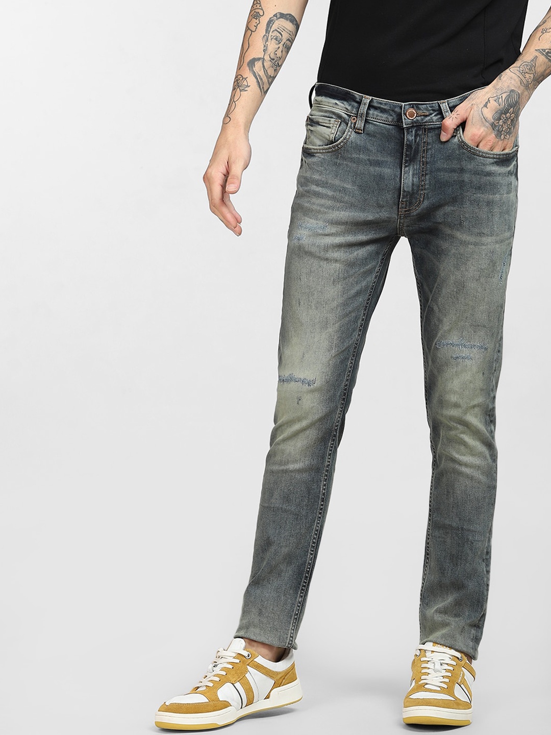 

Jack & Jones Men Blue Skinny Fit Low-Rise Mildly Distressed Heavy Fade Jeans