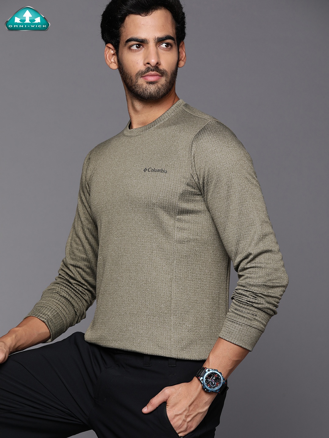 

Columbia Men Olive Green Solid Omni Heat Infinity Pullover