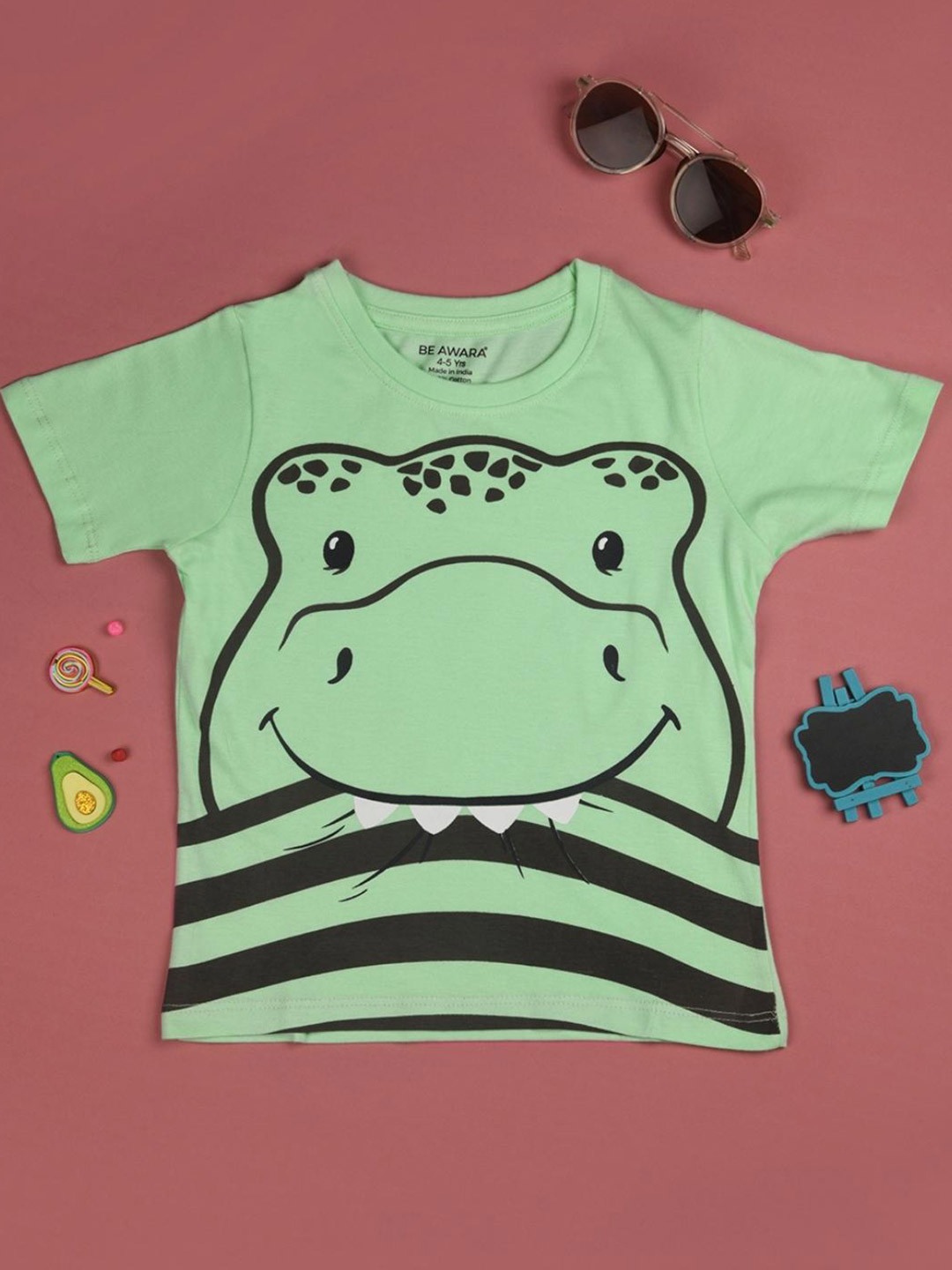 

BE AWARA Kids Lime Green Printed T-shirt